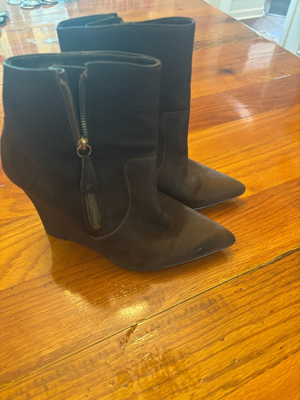 Steven By Steve Madden Brown Suede Pointed-Toe Wedge Ankle Boots